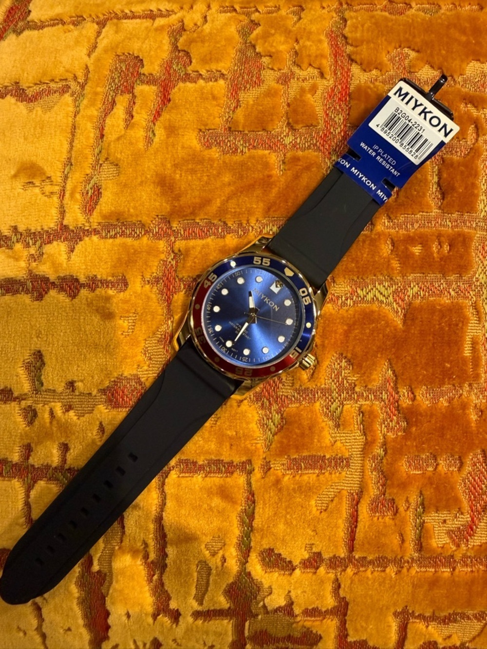 Miykon Men's Gold Stainless Steel Sports Watch - Water-Resistant, Blue Dial